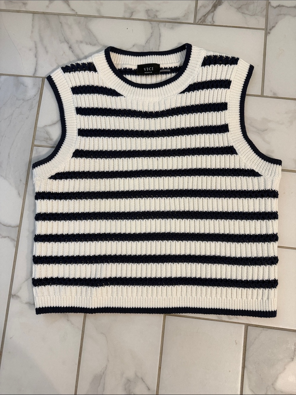 VICI Black & White Striped Knit Sleeveless Vest